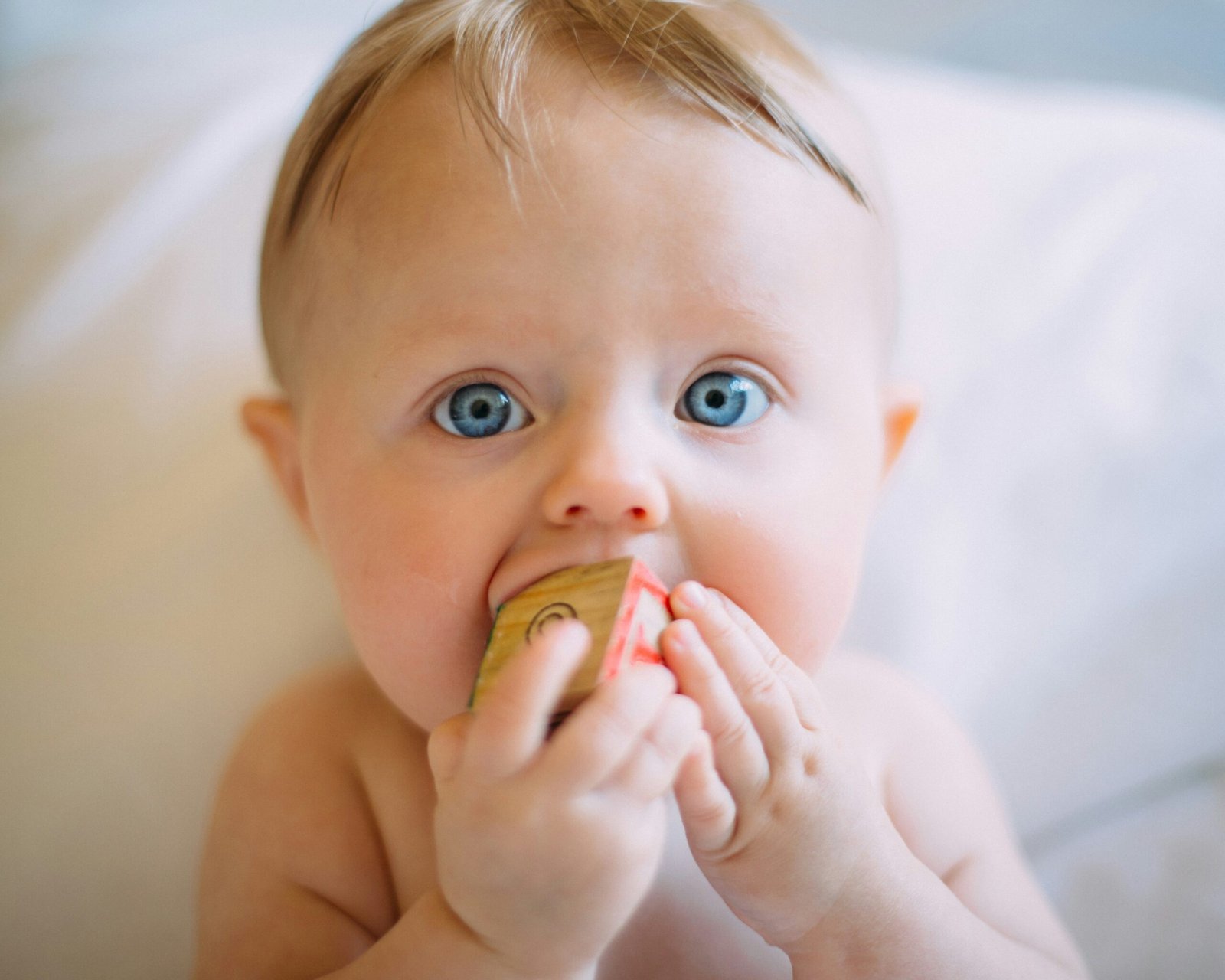 selective focus photography of baby holding wooden cube ( How to Do the Baby AI Filter )