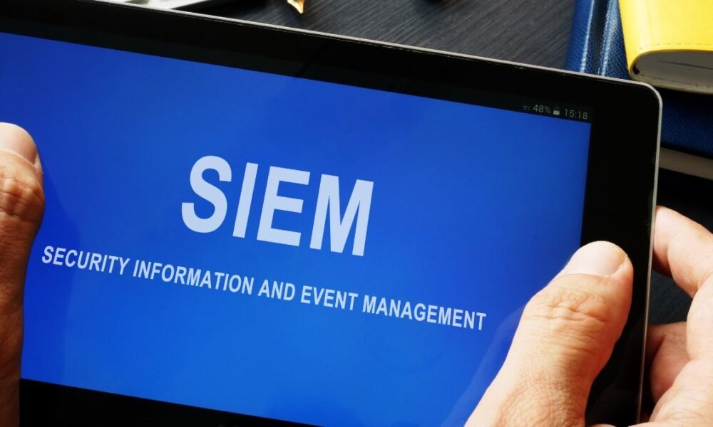 SIEM Security information and event management program in a tablet.