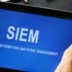 SIEM Security information and event management program in a tablet.