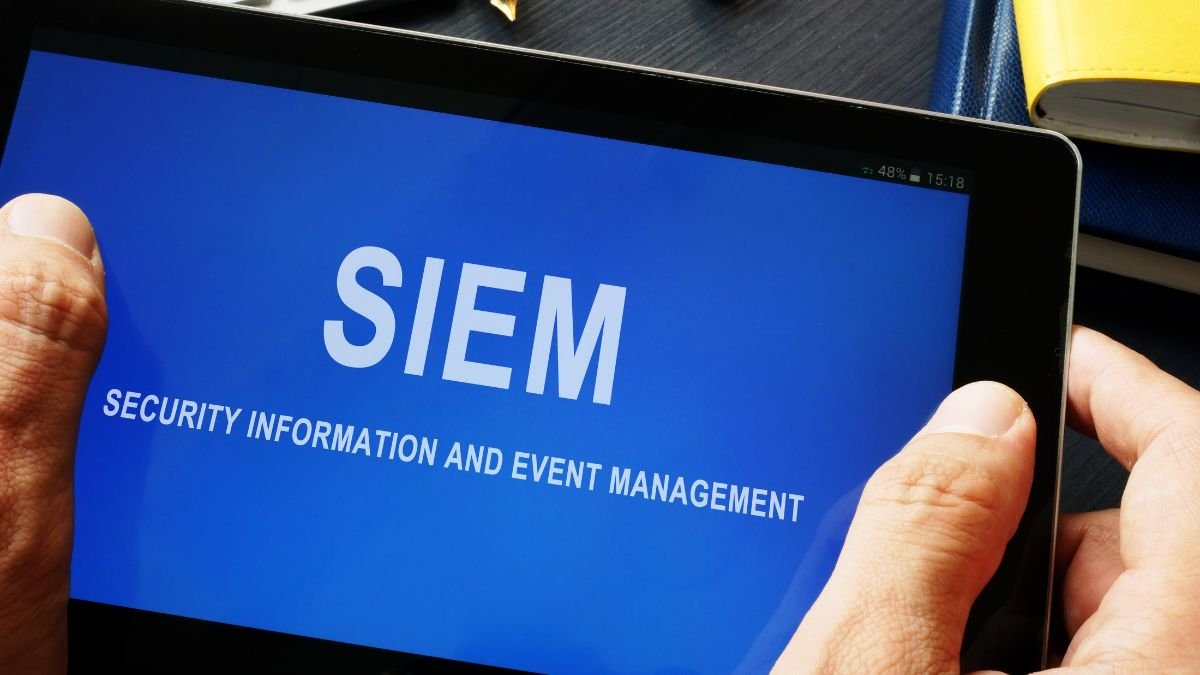 SIEM Security information and event management program in a tablet.