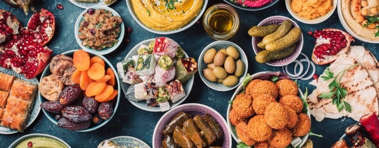 Traditional Arabic Cuisine on Concrete Background