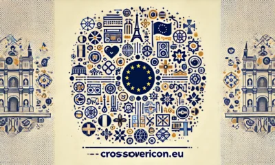 Illustration of CrossoverIcon.eu platform, featuring icons representing European art, music, and fashion, symbolizing cultural fusion.