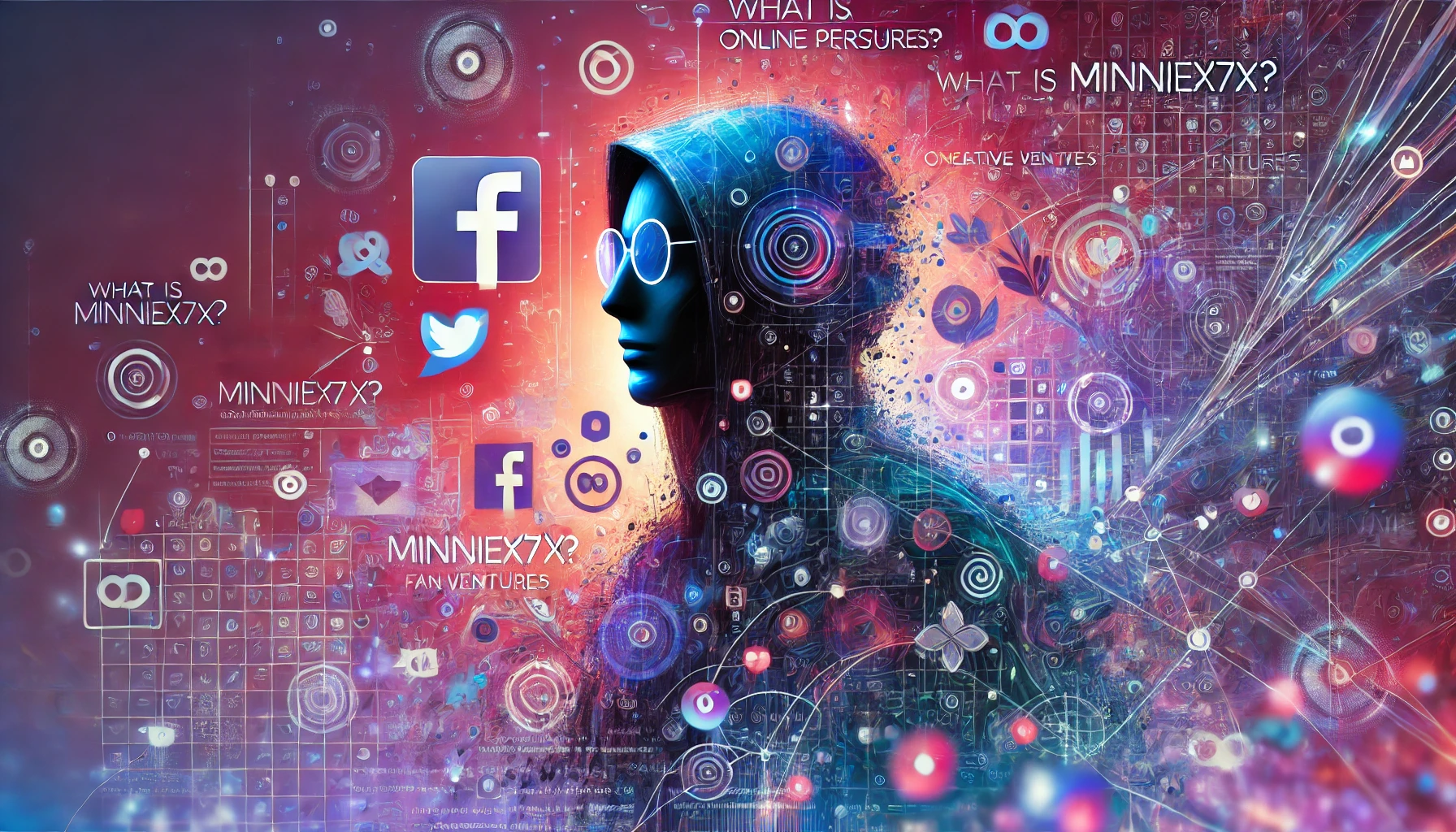 Feature image for the article titled 'What is MinnieX7X? Online Persona, Creative Ventures, and Fan Speculations' showcasing a mysterious digital figure against a backdrop of social media, gaming, and art symbols.